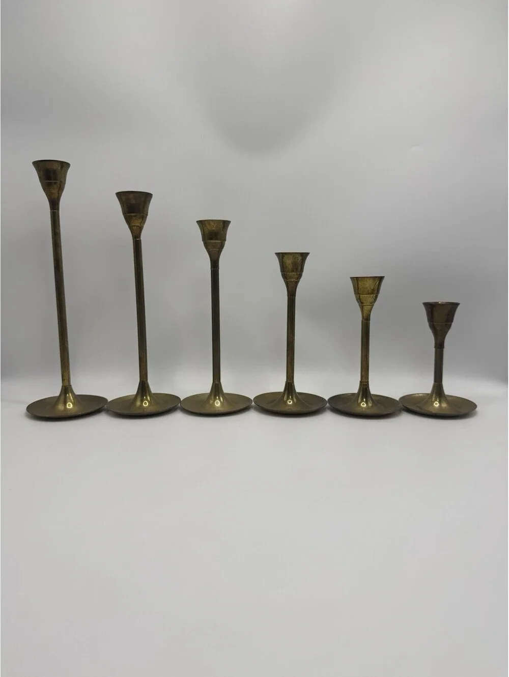 Vintage Brass Candle Holders Graduated Tapered Set of 7 Candlesticks Taiwan